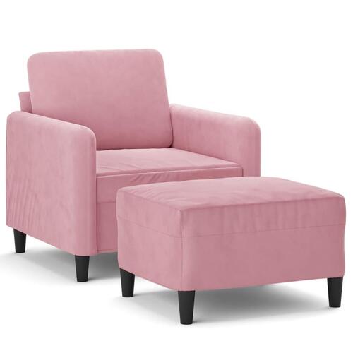 Lænestol med fodskammel 60 cm velour lyserød