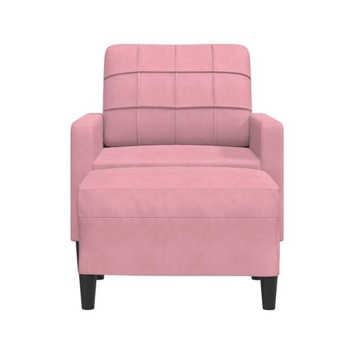Lænestol med fodskammel 60 cm velour lyserød