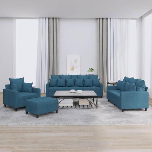 Sofasæt 4 dele med hynder velour blå