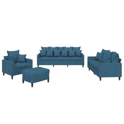 Sofasæt 4 dele med hynder velour blå