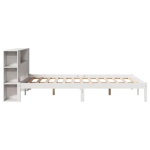 Seng med reol uden madras 120x190 cm massivt fyrretræ hvid