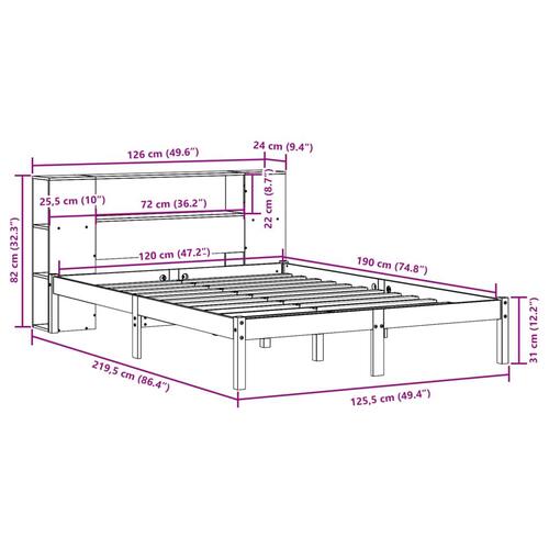 Seng med reol uden madras 120x190 cm massivt fyrretræ hvid