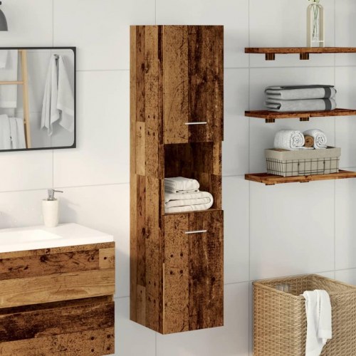 Væghængt badeværelsesskab 30×30×130 cm - antikt træ look, konstrueret træ