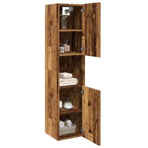 Væghængt badeværelsesskab 30×30×130 cm - antikt træ look, konstrueret træ