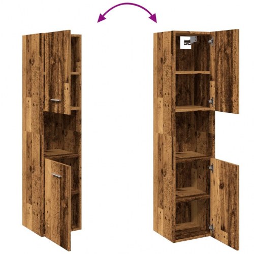Væghængt badeværelsesskab 30×30×130 cm - antikt træ look, konstrueret træ