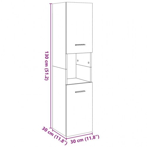 Væghængt badeværelsesskab 30×30×130 cm - antikt træ look, konstrueret træ