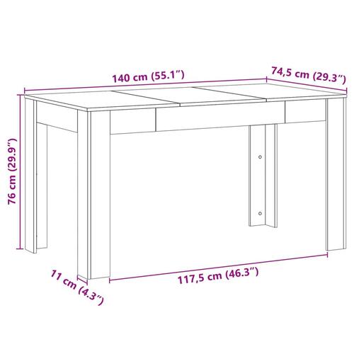 Spisebord 140x74,5x76 cm konstrueret træ kunsteg