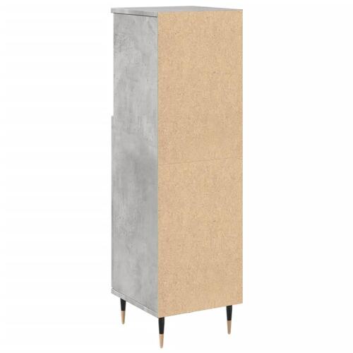 Badeværelsesskab 30x30x100 cm konstrueret træ betongrå