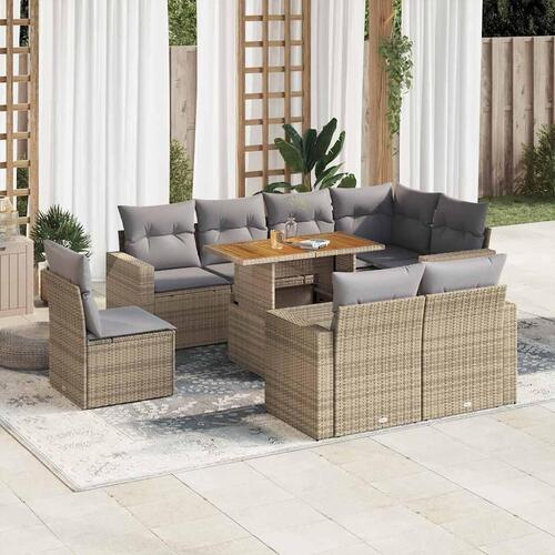 Sofasæt til haven 9 dele med hynder polyrattan beige