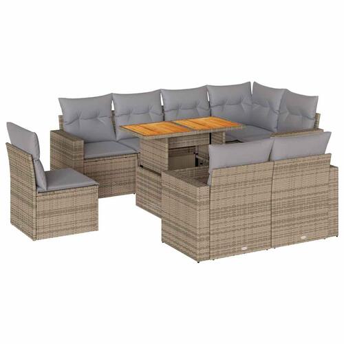 Sofasæt til haven 9 dele med hynder polyrattan beige