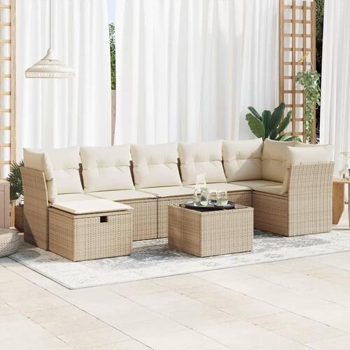 Sofasæt til haven 8 dele med hynder polyrattan beige