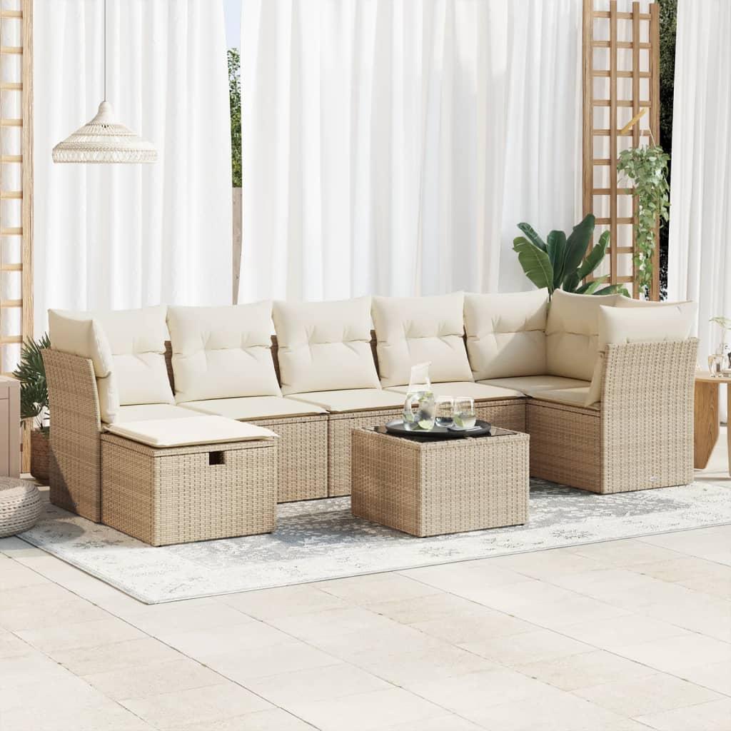 Sofasæt til haven 8 dele med hynder polyrattan beige
