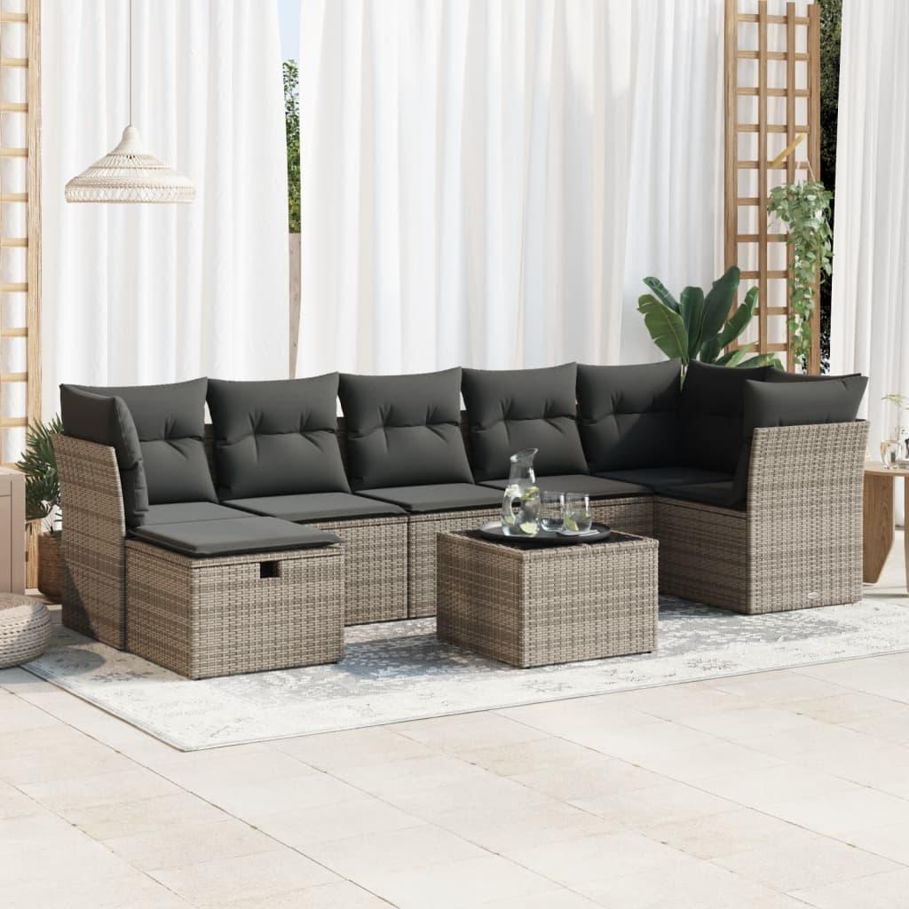 Sofasæt til haven 8 dele med hynder polyrattan grå