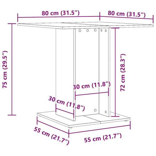 Spisebord 80x80x75 cm konstrueret træ kunsteg