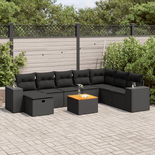 Sofasæt til haven 9 dele med hynder polyrattan sort