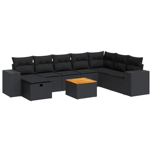 Sofasæt til haven 9 dele med hynder polyrattan sort