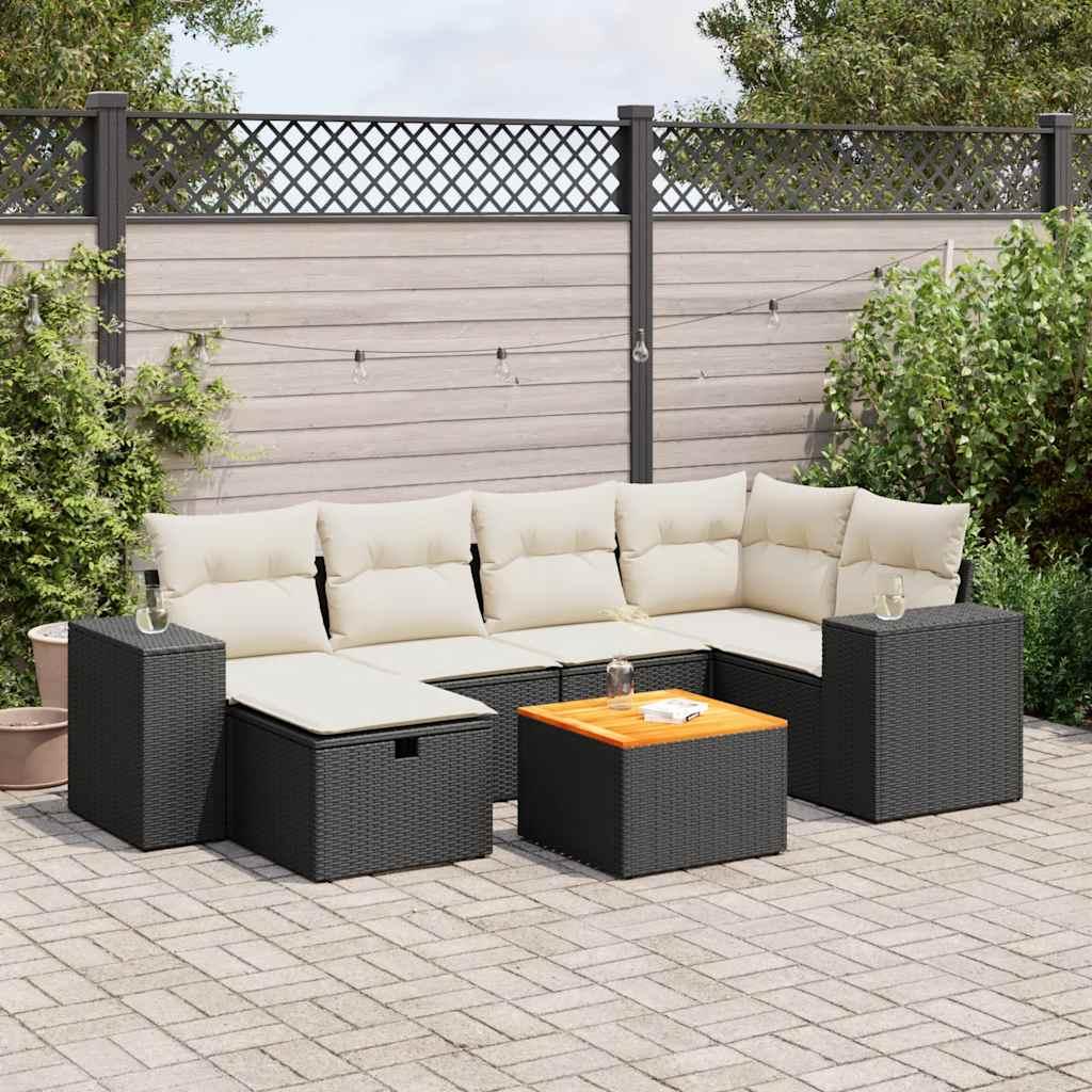 Sofasæt til haven 7 dele med hynder polyrattan sort