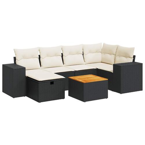 Sofasæt til haven 7 dele med hynder polyrattan sort