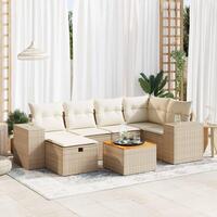 Sofasæt til haven 7 dele med hynder polyrattan beige