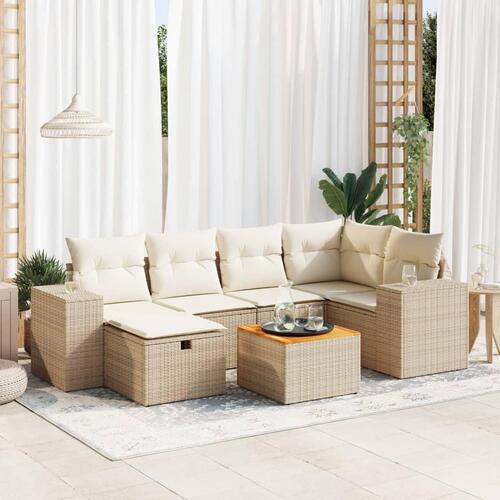 Sofasæt til haven 7 dele med hynder polyrattan beige