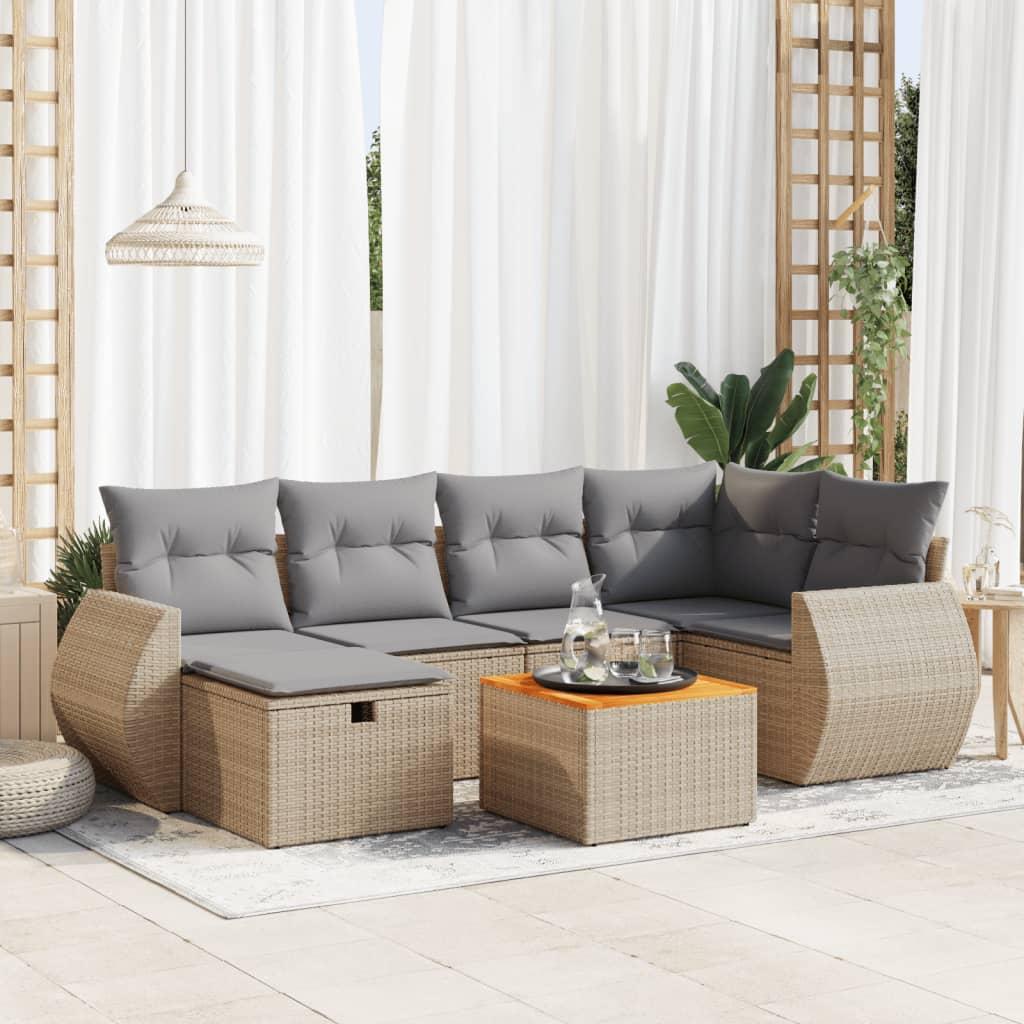 Sofasæt til haven 7 dele med hynder polyrattan beige