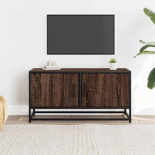 Tv-bord 80x34,5x40cm konstrueret træ og metal brun egetræsfarve