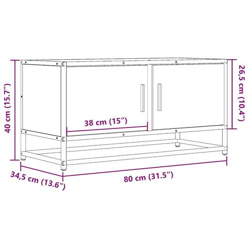 Tv-bord 80x34,5x40cm konstrueret træ og metal brun egetræsfarve
