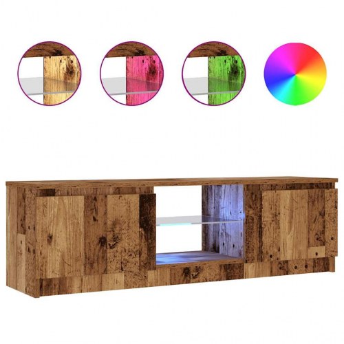 Tv-bord med LED-lys 120×30×36 cm - konstrueret træ, antikt træ