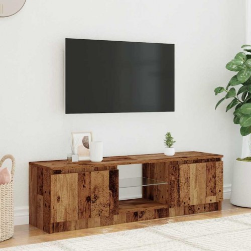 Tv-bord med LED-lys 120×30×36 cm - konstrueret træ, antikt træ