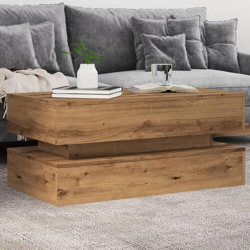 Sofabord med LED-lys 90x50x40 cm kunsteg