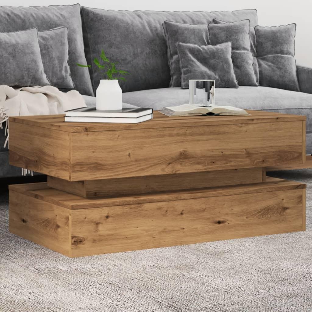 Sofabord med LED-lys 90x50x40 cm kunsteg