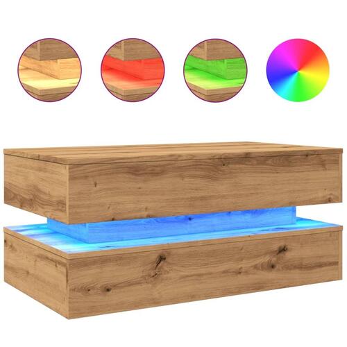Sofabord med LED-lys 90x50x40 cm kunsteg