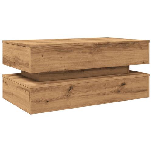 Sofabord med LED-lys 90x50x40 cm kunsteg