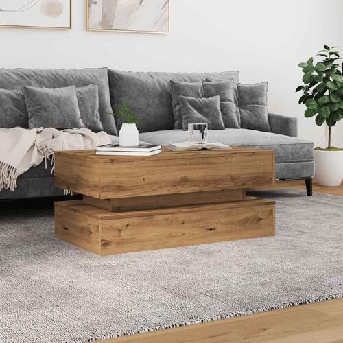Sofabord med LED-lys 90x50x40 cm kunsteg