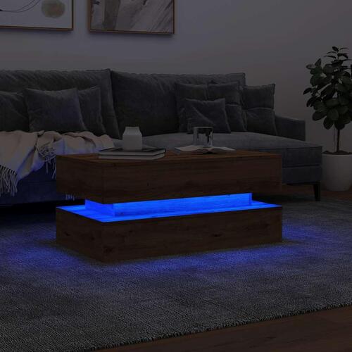 Sofabord med LED-lys 90x50x40 cm kunsteg