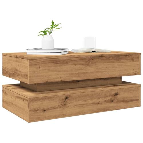 Sofabord med LED-lys 90x50x40 cm kunsteg