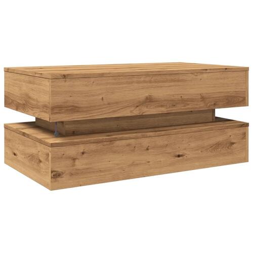 Sofabord med LED-lys 90x50x40 cm kunsteg