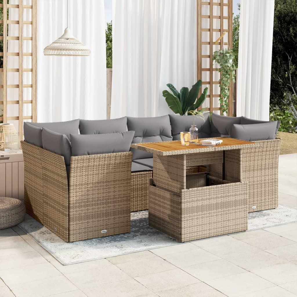 Sofasæt til haven 7 dele med hynder polyrattan beige