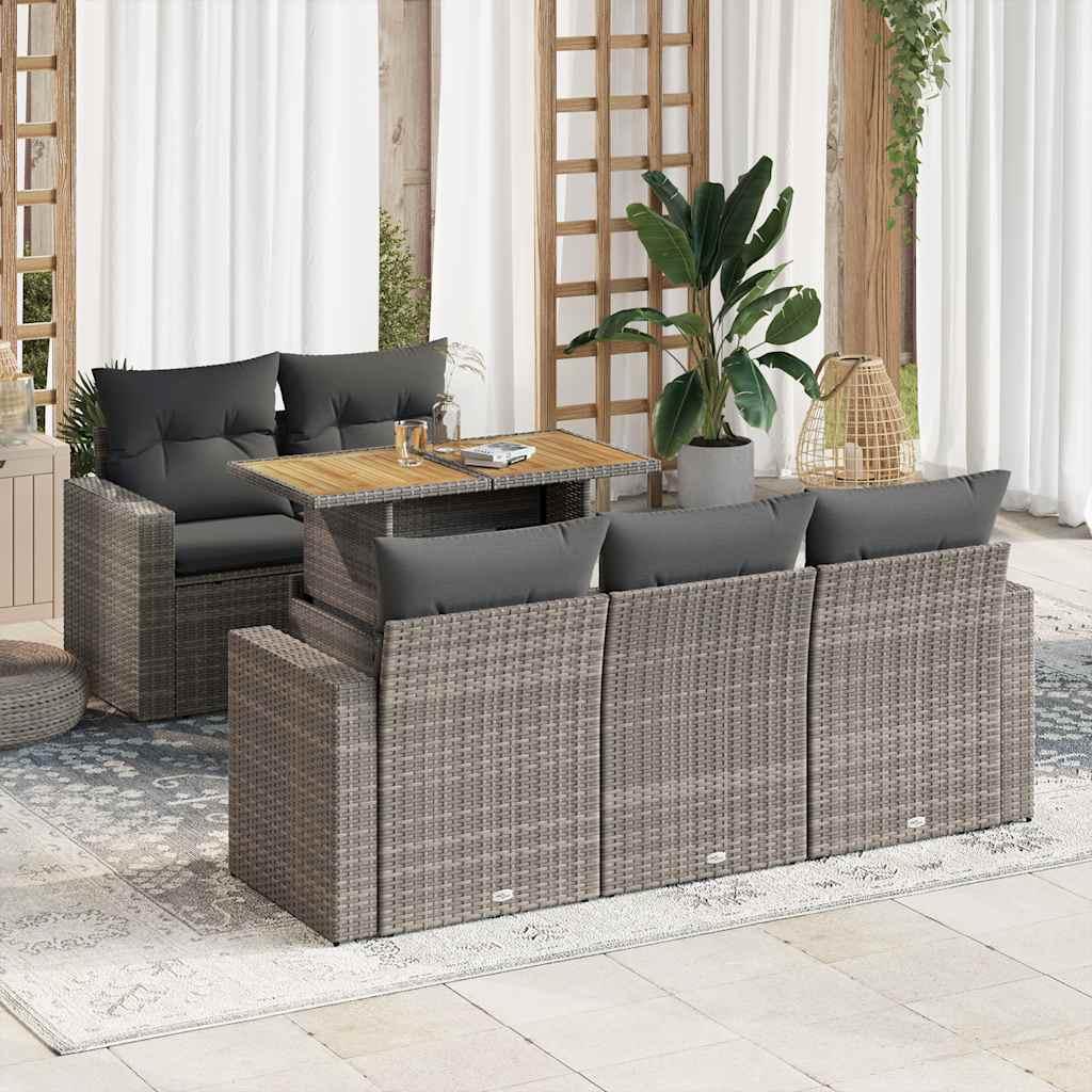Sofasæt til haven i polyrattan - 6 dele med hynder, grå