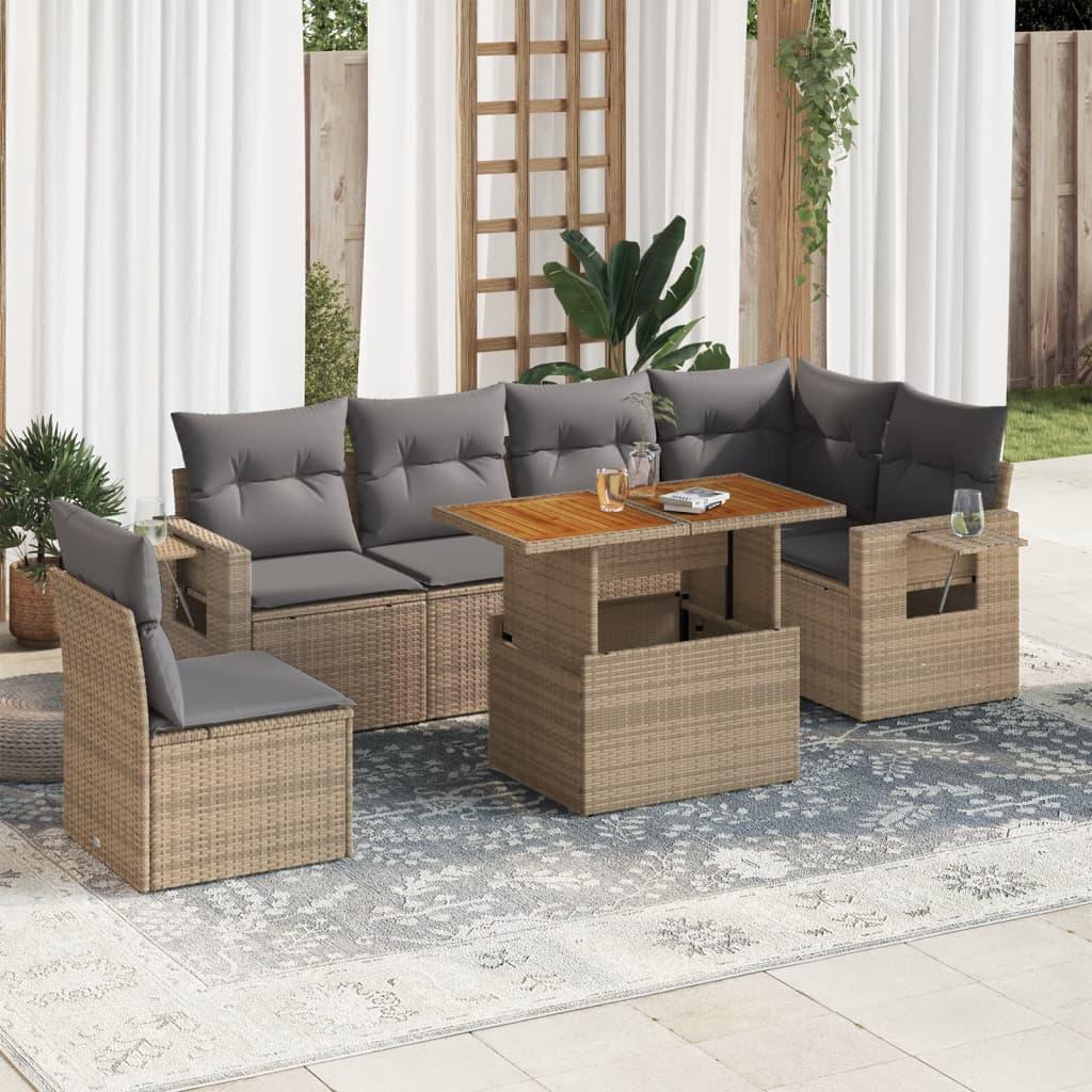 Sofasæt til haven 7 dele med hynder polyrattan beige billede