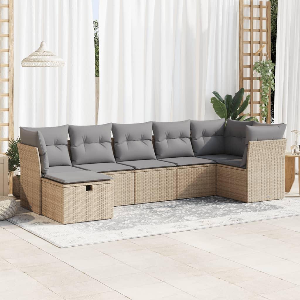 Sofasæt til haven 7 dele med hynder polyrattan beige