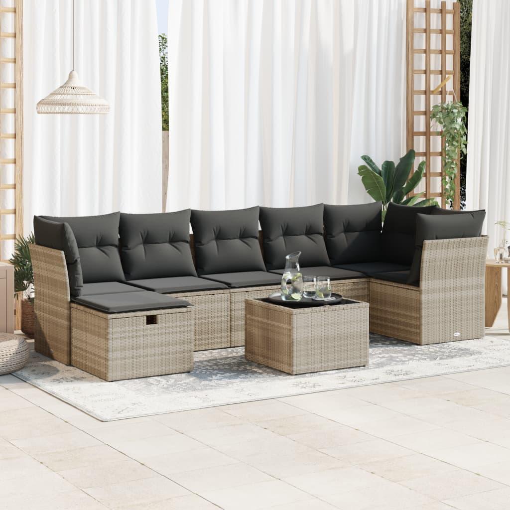 Sofasæt til haven 8 dele med hynder polyrattan lysegrå