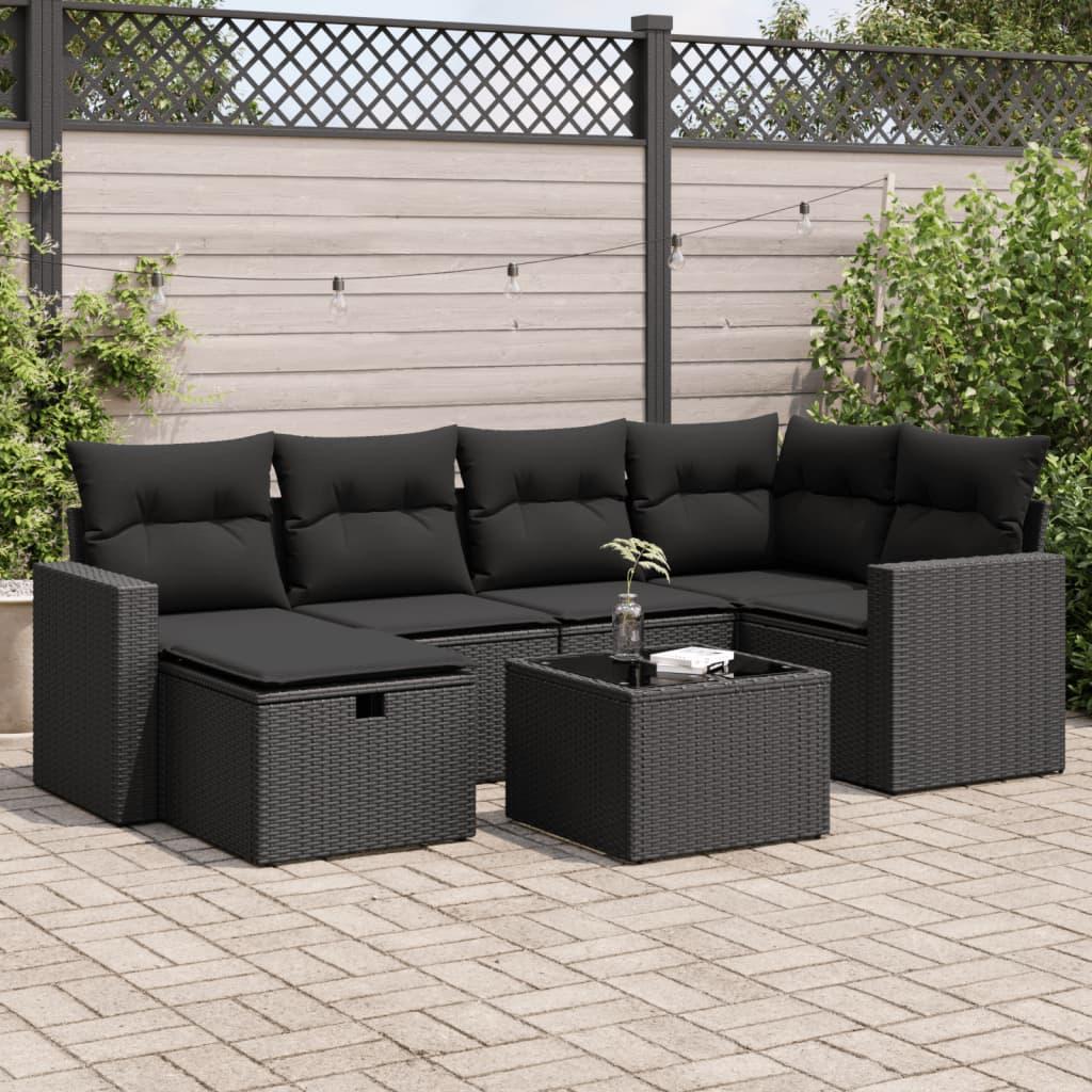 Sofasæt til haven 7 dele med hynder polyrattan sort