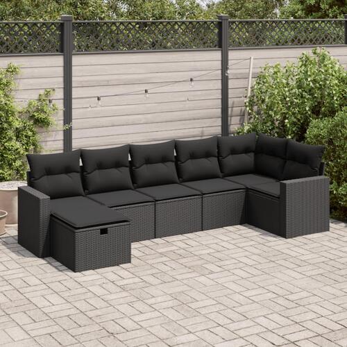 Sofasæt til haven 7 dele med hynder polyrattan sort
