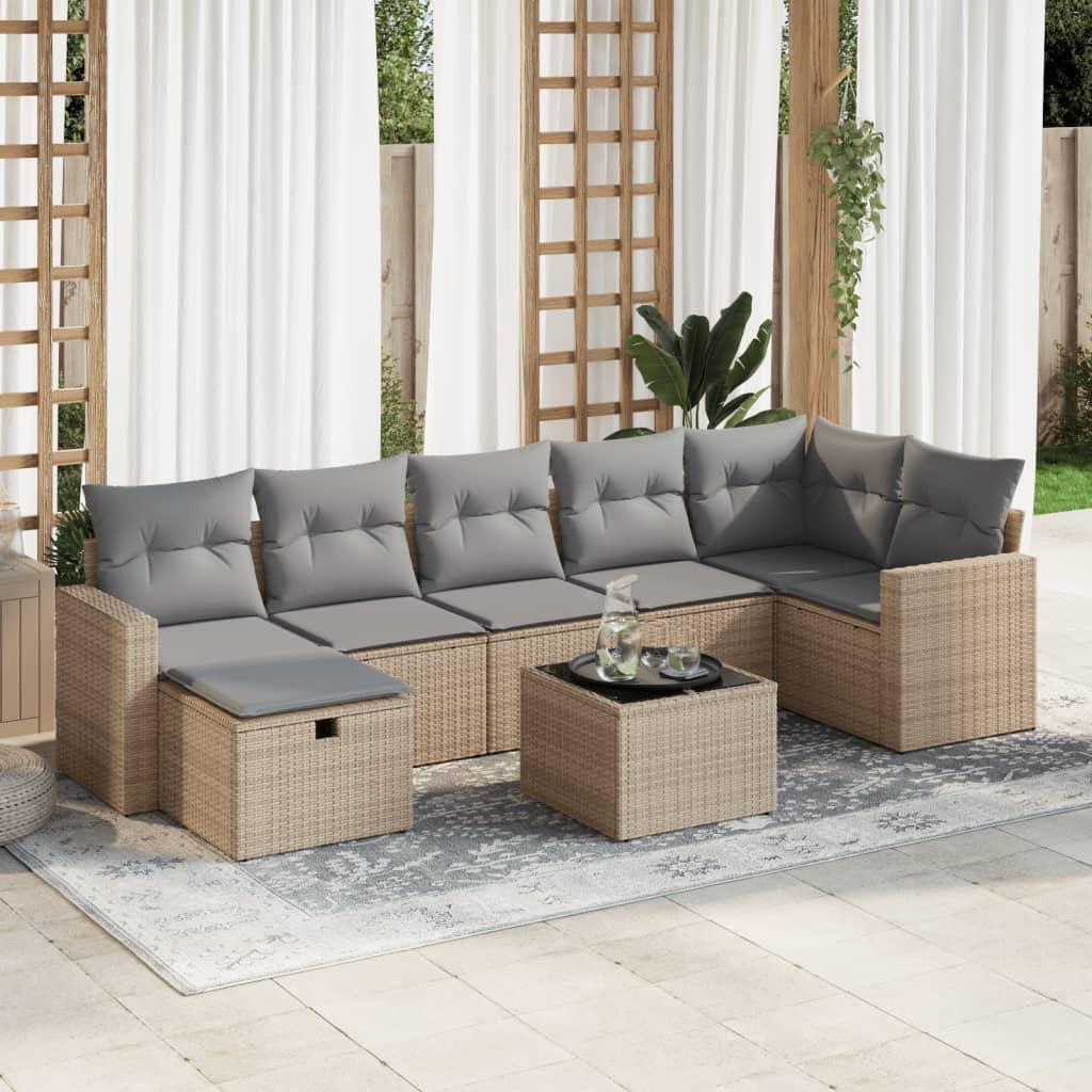 Sofasæt til haven 8 dele med hynder polyrattan beige