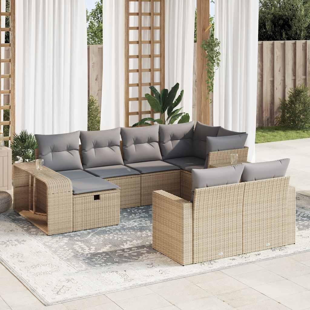 Sofasæt til haven 10 dele med hynder polyrattan beige