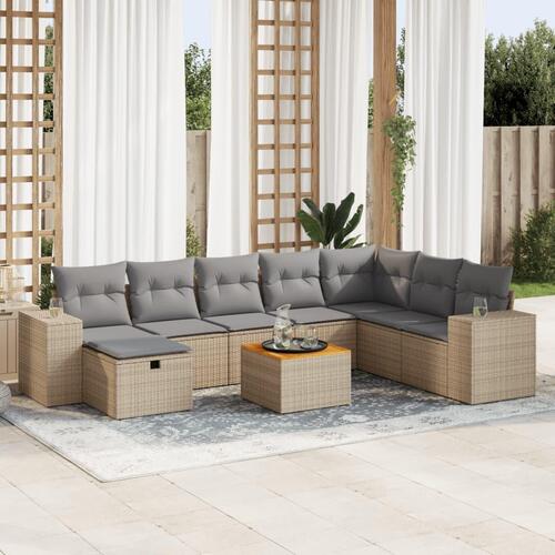 Sofasæt til haven 9 dele med hynder polyrattan beige