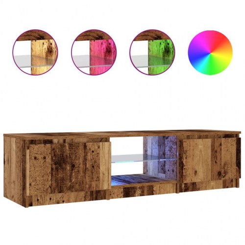 Tv-bord med LED-lys 140×40×36 cm - konstrueret træ, antikt egetræ