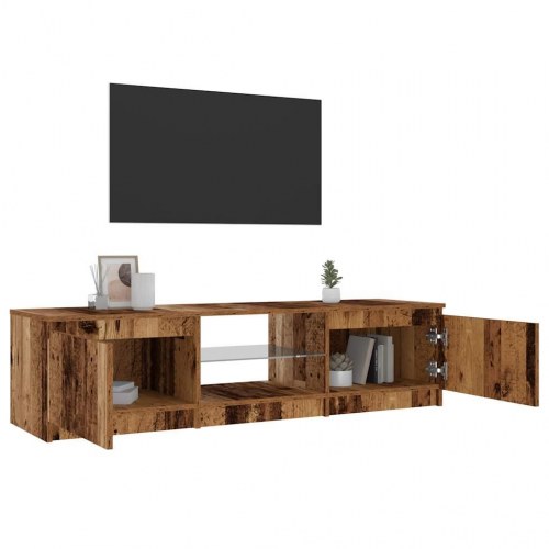 Tv-bord med LED-lys 140×40×36 cm - konstrueret træ, antikt egetræ