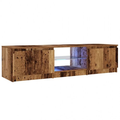 Tv-bord med LED-lys 140×40×36 cm - konstrueret træ, antikt egetræ